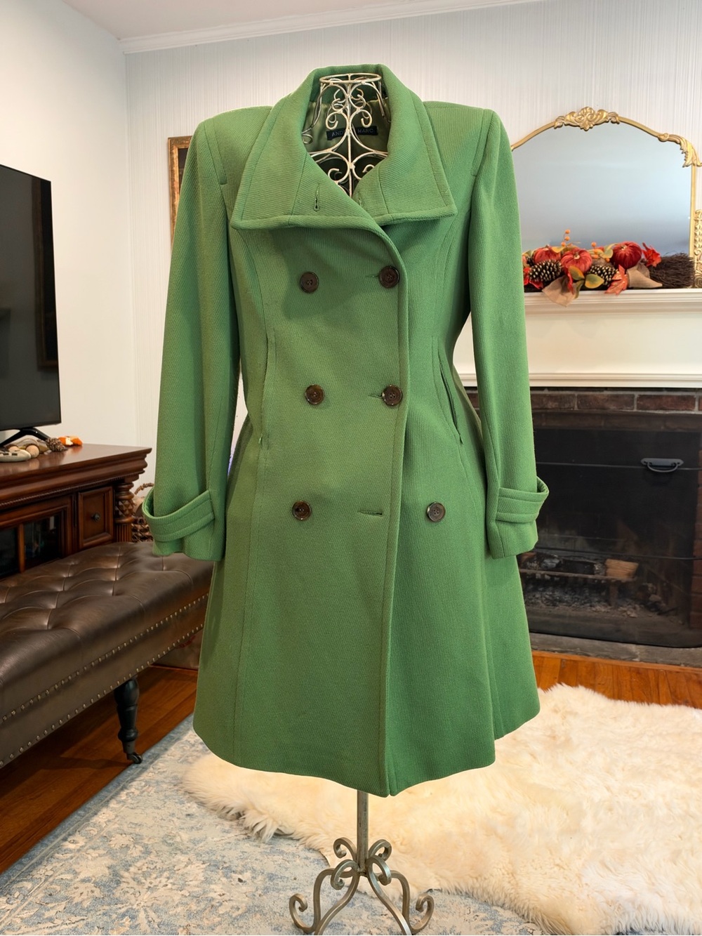 Andrew Marc Green Double-Breasted Pea Coat